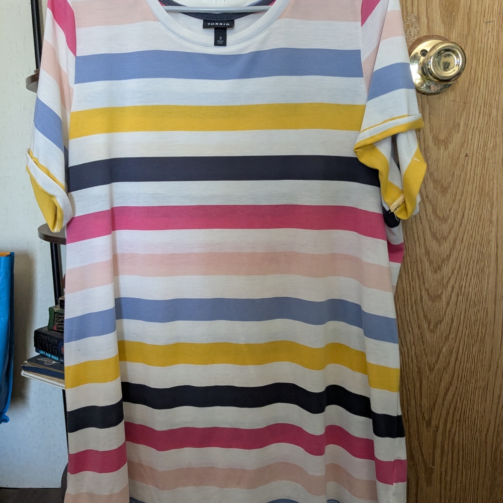 Torrid Striped Multicolor Cuffed Tshirt